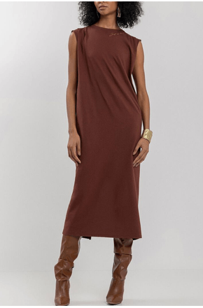 Vestido Midi Cha Em Algodao Com Drapeado Lez a Lez